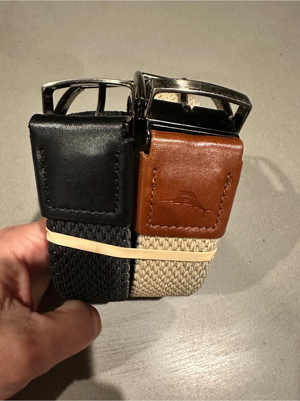 Men’s Tommy Bahama Leather Trim Reversible Belts S/M Black Gray Tan Navy Woven